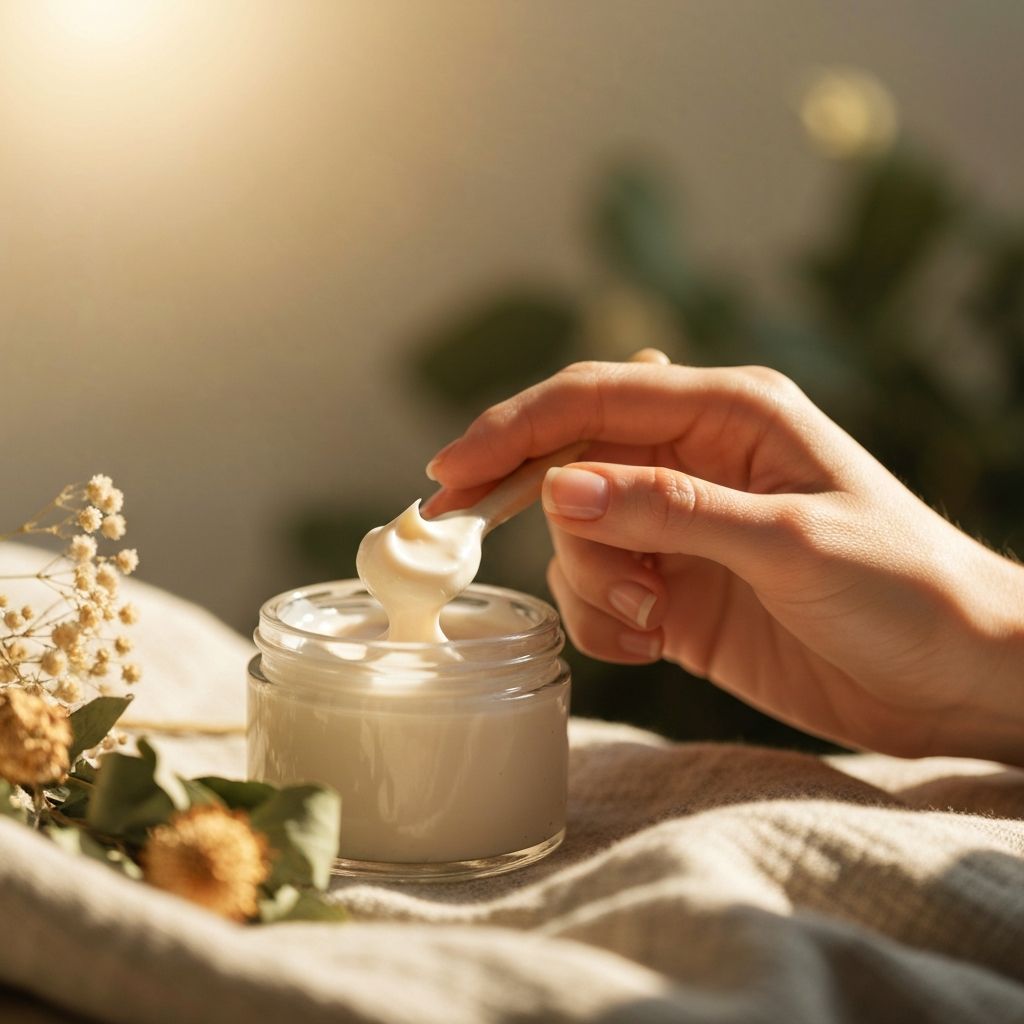 A serene self-care moment with natural body cream application
